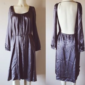 Classy AND Sexy Drapey Deep Grey Satin Dress